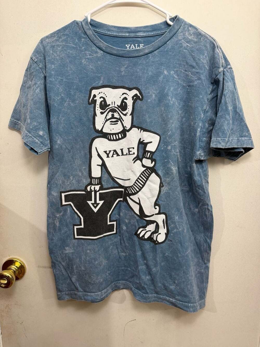 Yale University Handsome Dan Bulldog Acid Wash Graphic T-Shirt Size Medium